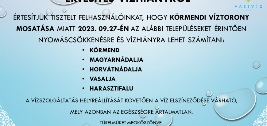 ÉRTESÍTÉS VÍZHIÁNYRÓL - KÖRMEND - Víztorony mosatás - 2023.09.27.png